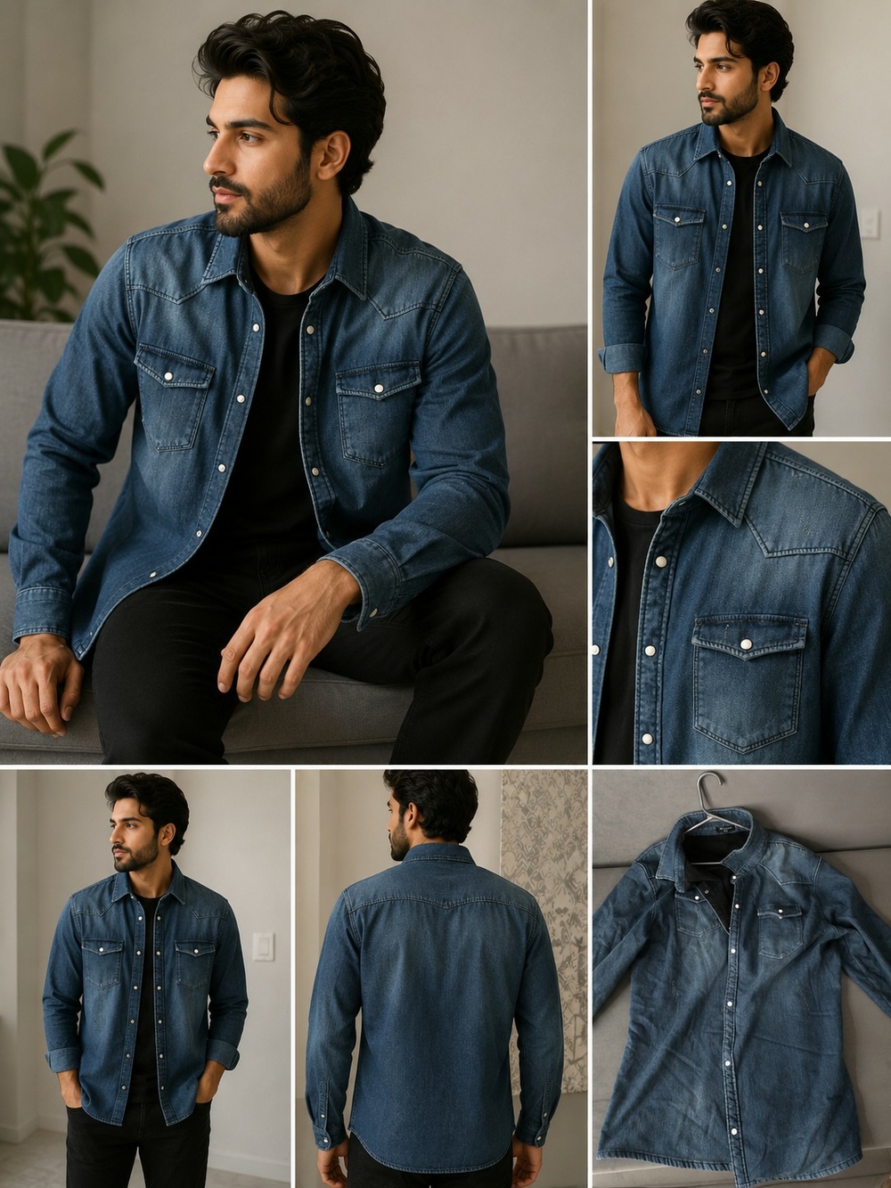 Classic Men's Denim Shirt Jacket - Blue XXL